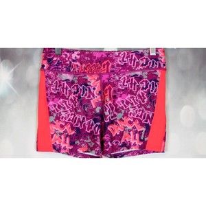 Reebok Girls Purple Athletic Shorts Graffiti Print Stretch Size XL(16)